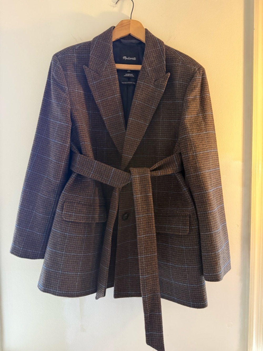 Madewell Brown Plaid Belted Blazer Jacket